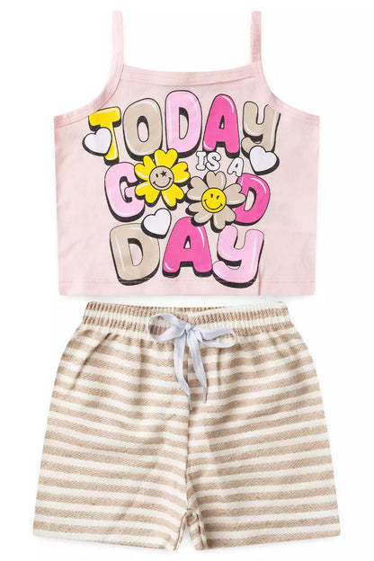 Conjunto Curto Infantil Feminino Good Day Rosa