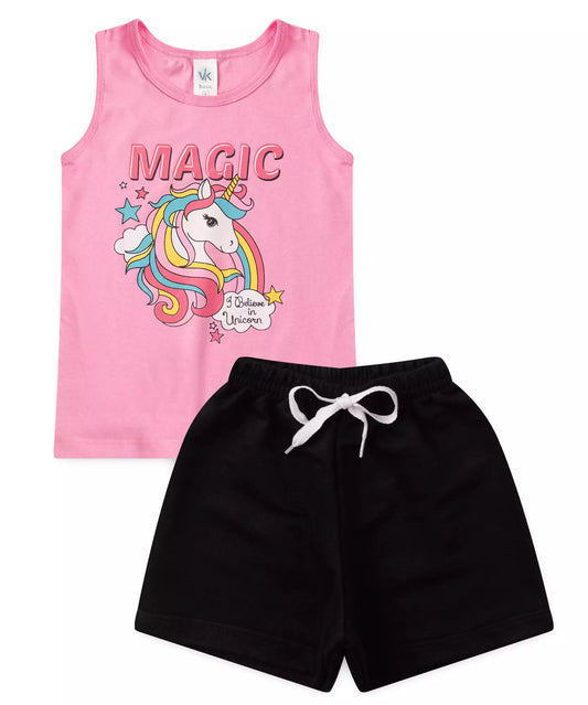 Conjunto Curto Infantil Feminino Unicórnio Pink