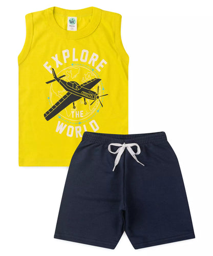 Conjunto Curto Infantil Masculino Avião Verde