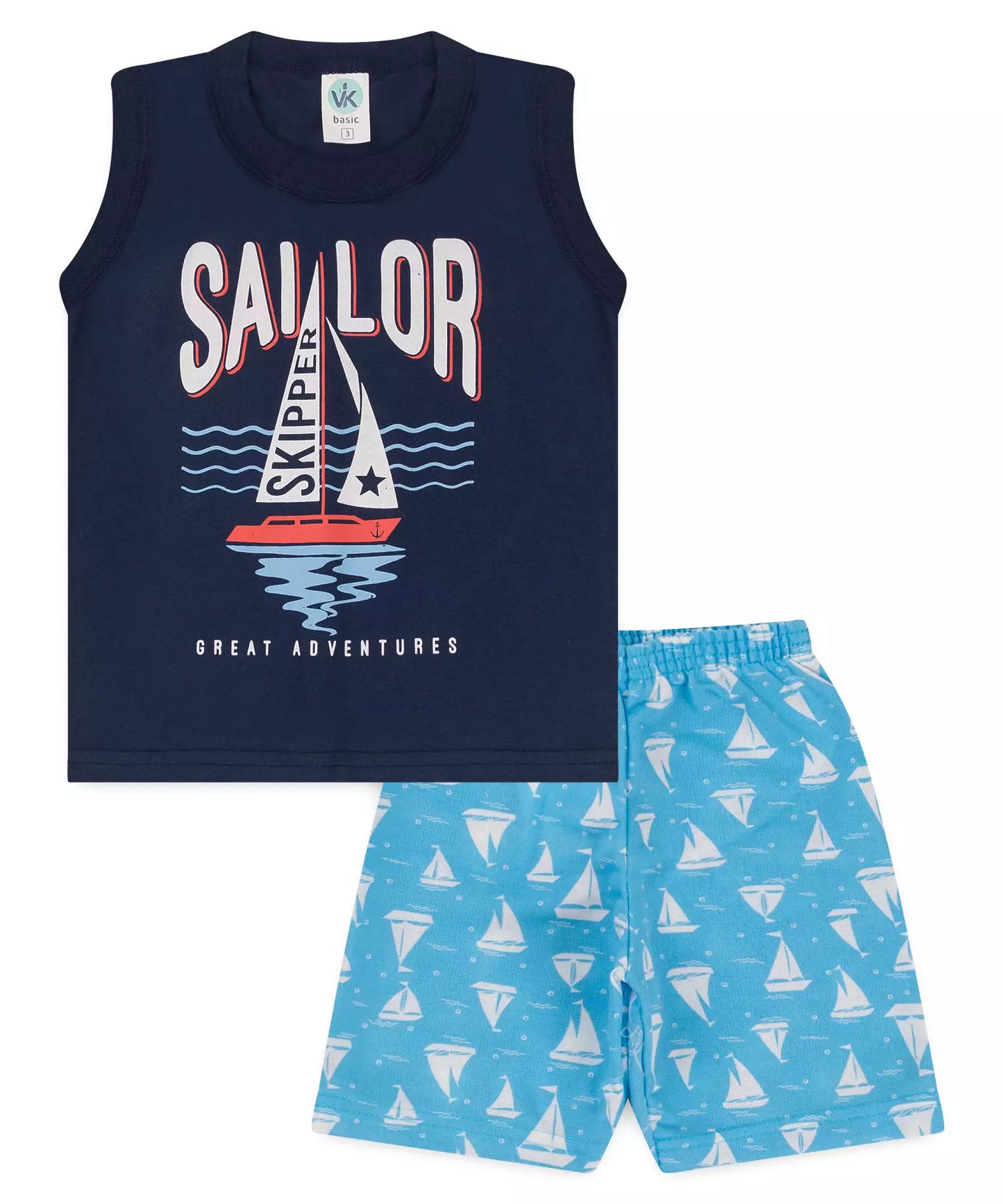 Conjunto Curto Infantil Masculino Barco Marinho