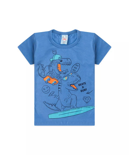 Conjunto Curto Infantil Masculino Dino Azul