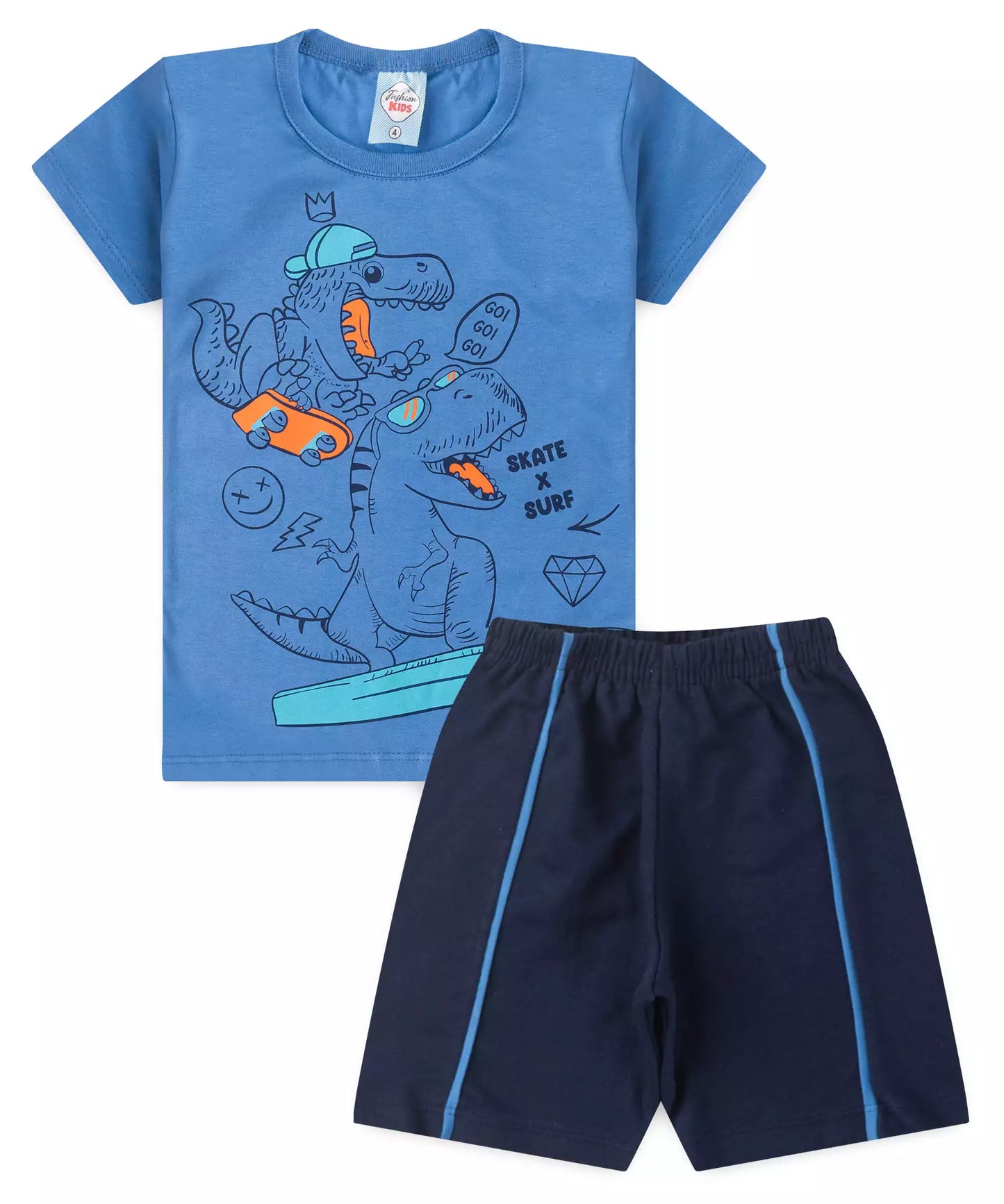 Conjunto Curto Infantil Masculino Dino Azul