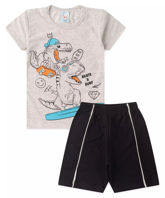 Conjunto Curto Infantil Masculino Dino Mescla