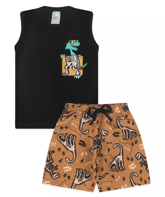 Conjunto Curto Infantil Masculino Dino Preto