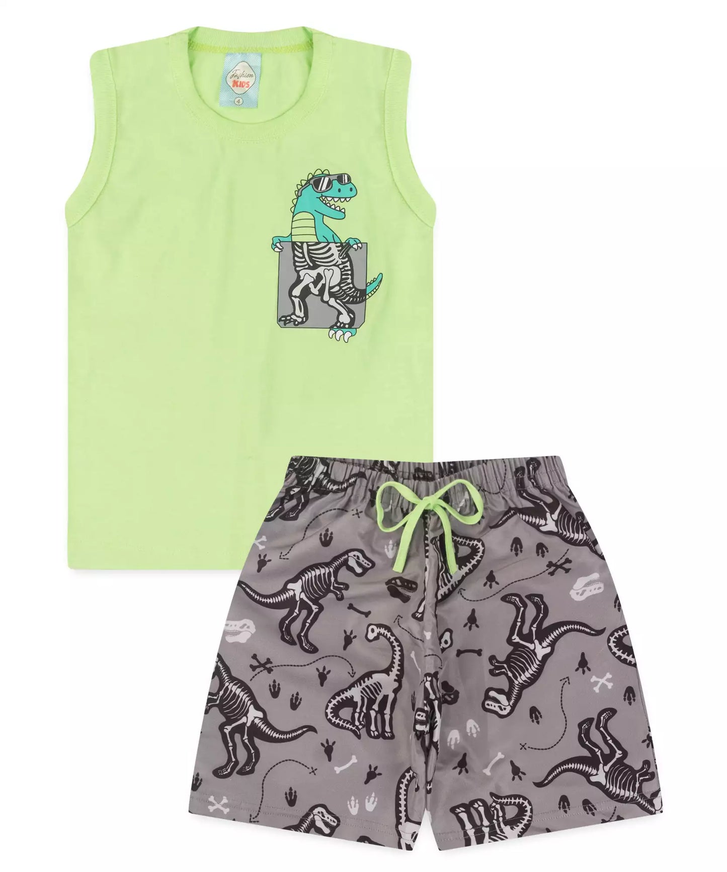 Conjunto Curto Infantil Masculino Dino Verde