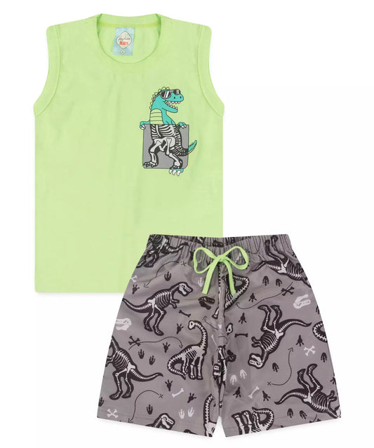 Conjunto Curto Infantil Masculino Dino Verde