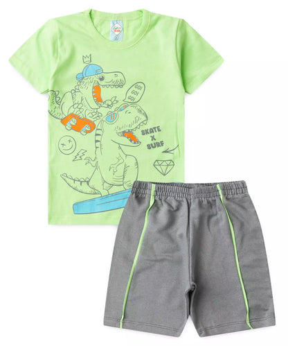 Conjunto Curto Infantil Masculino no Dino no Verde