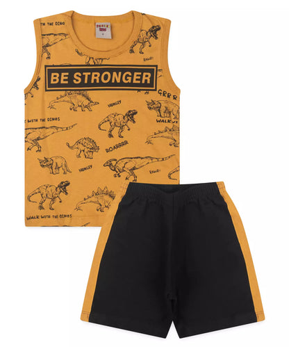 Conjunto Curto Infantil Masculino Dinossauro Marrom