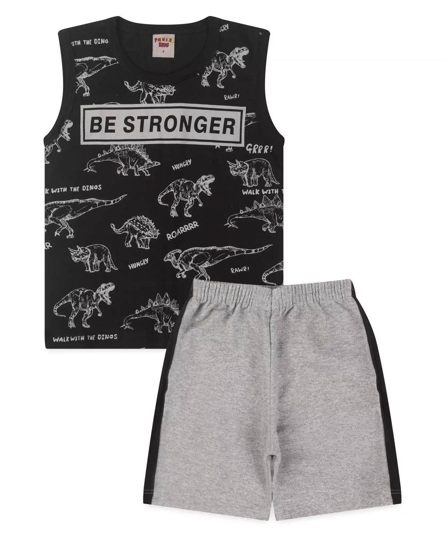 Conjunto Curto Infantil Masculino Dinossauro Preto