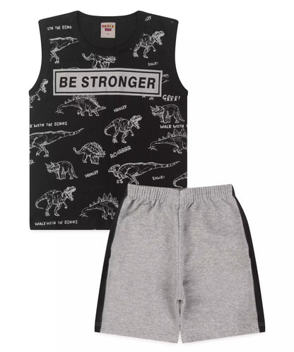 Conjunto Curto Infantil Masculino Dinossauro Preto