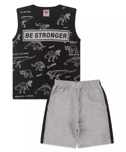Conjunto Curto Infantil Masculino Dinossauro Preto