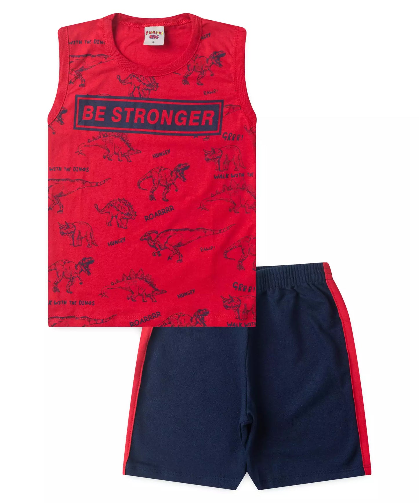 Conjunto Curto Infantil Masculino no Dinossauro em Vermelho