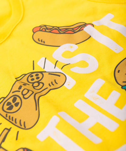 Conjunto Curto Infantil Masculino Amarelo Estampado