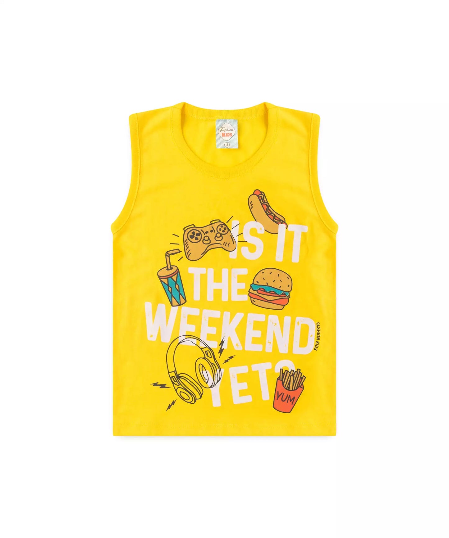 Conjunto Curto Infantil Masculino Amarelo Estampado