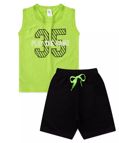 Conjunto Curto Infantil Masculino Estampado Verde