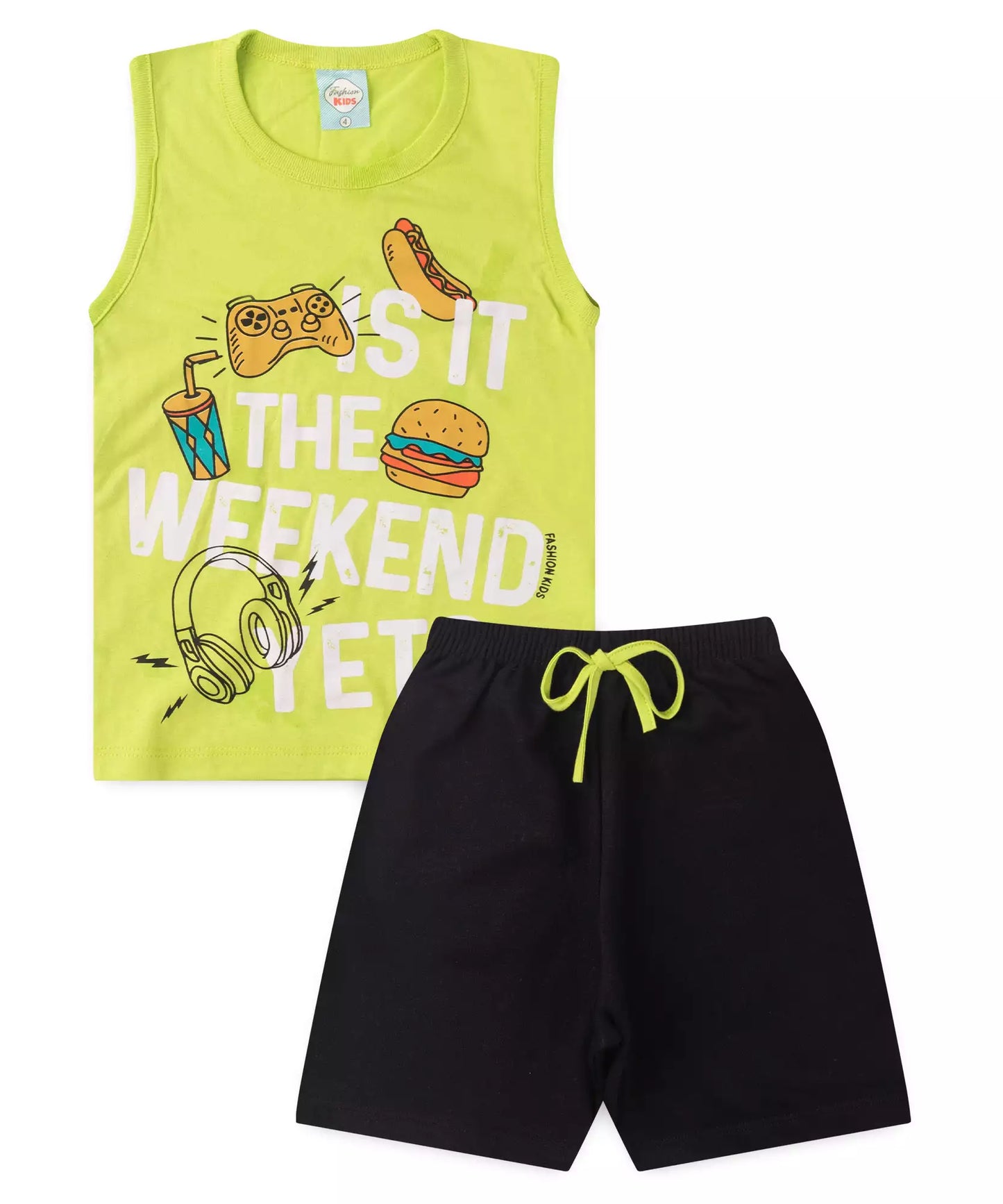 Conjunto Curto Infantil Masculino Verde Estampado