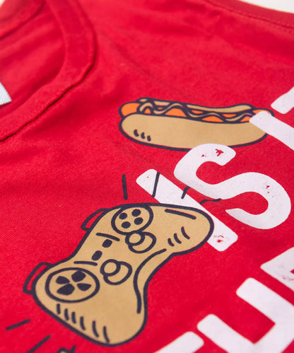 Conjunto Curto Infantil Masculino em Estampado em Vermelho