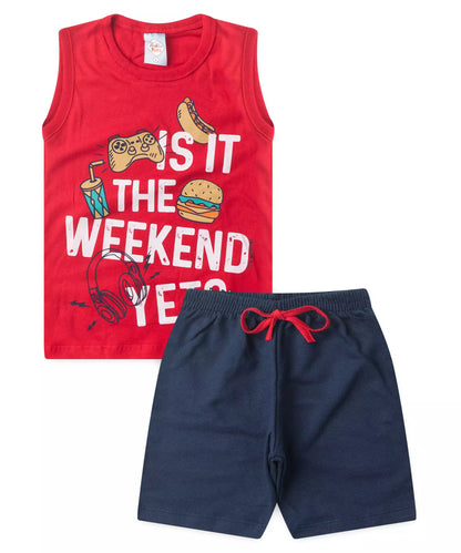 Conjunto Curto Infantil Masculino em Estampado em Vermelho