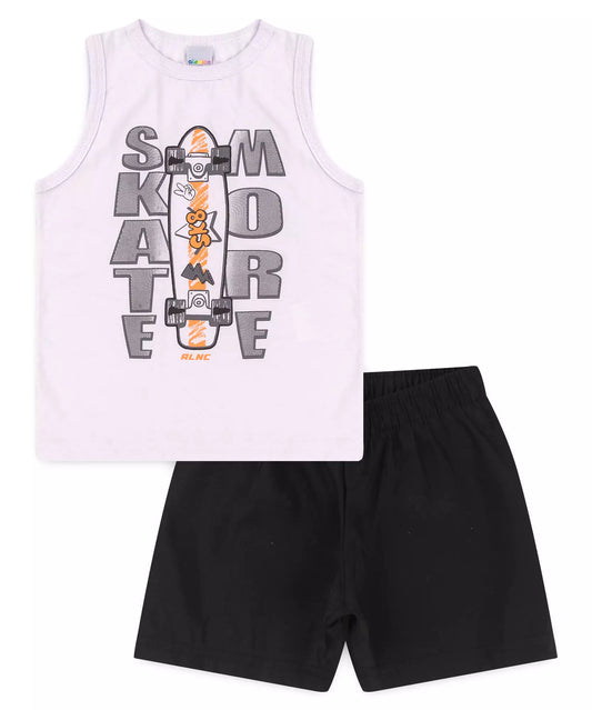Conjunto Curto Infantil Masculino Skate no Branco