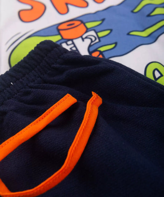 Conjunto Curto Infantil Masculino Branco Skate