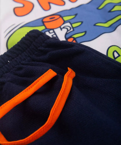 Conjunto Curto Infantil Masculino Branco Skate