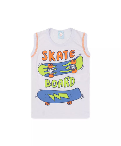 Conjunto Curto Infantil Masculino Branco Skate