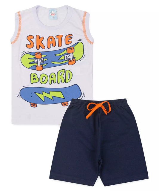 Conjunto Curto Infantil Masculino Branco Skate