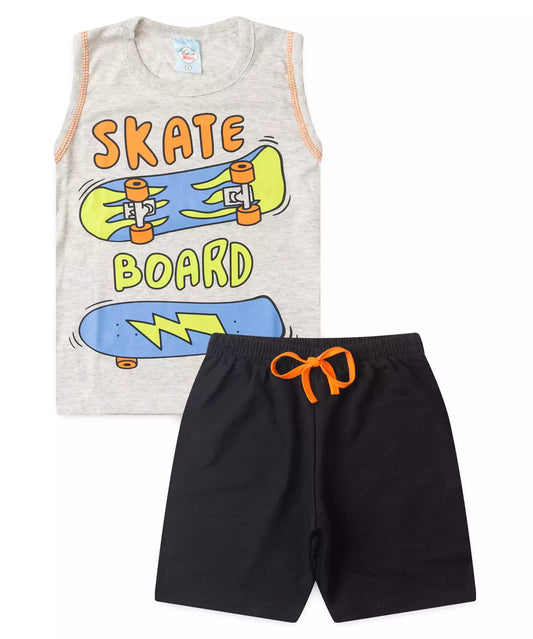Conjunto Curto Infantil Masculino Skate Mescla