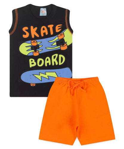 Conjunto Curto Infantil Masculino Skate Preto
