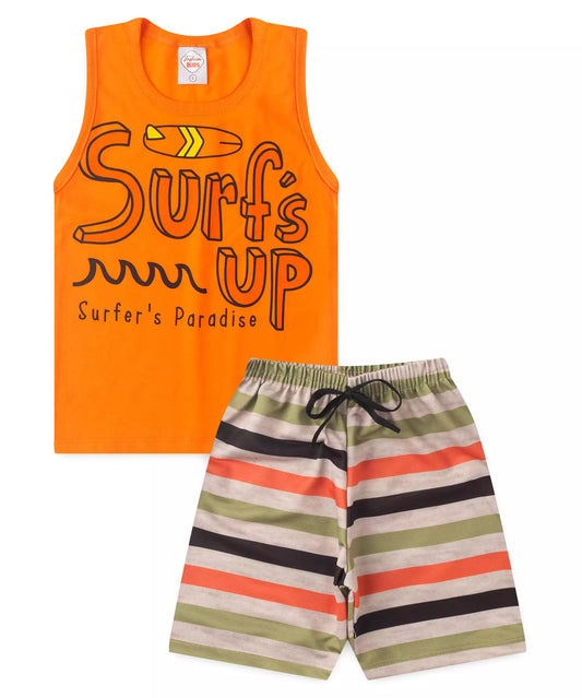 Conjunto Curto Infantil Masculino Amarelo Surf