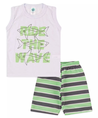 Conjunto Curto Infantil Masculino Tubarão no Branco