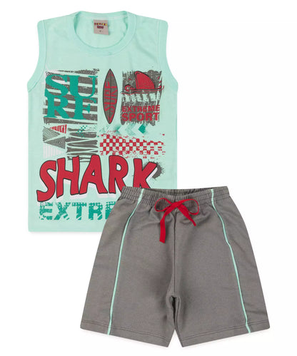 Conjunto Curto Infantil Masculino Tubarão Verde