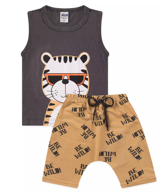 Conjunto Curto Infantil para Menino Tigre Chumbo