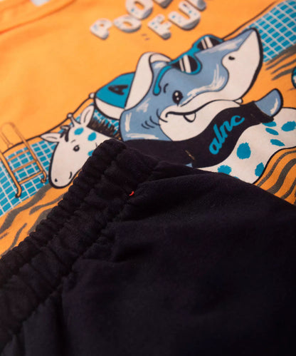 Conjunto Curto Infantil para Menino Tubarão Divertido Laranja