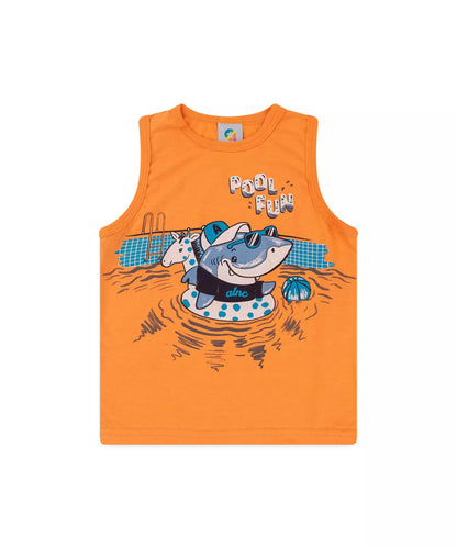 Conjunto Curto Infantil para Menino Tubarão Divertido Laranja