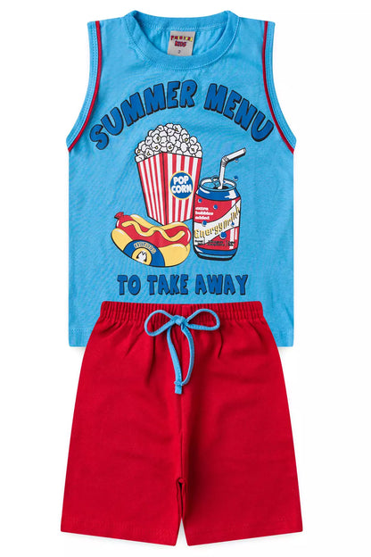 Conjunto Curto Menino Cardápio de Verão Azul