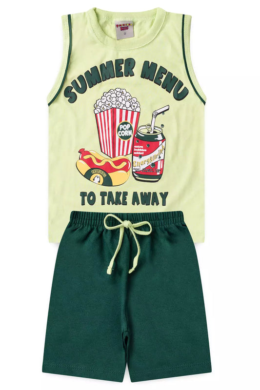 Conjunto Curto Menino Cardápio de Verão Verde