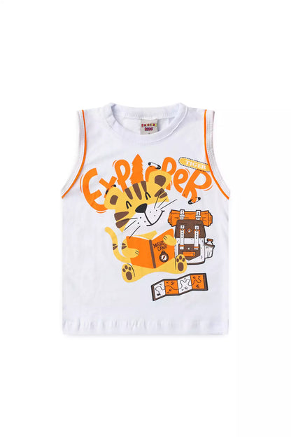 Conjunto Curto Menino Explorador Tigre Branco