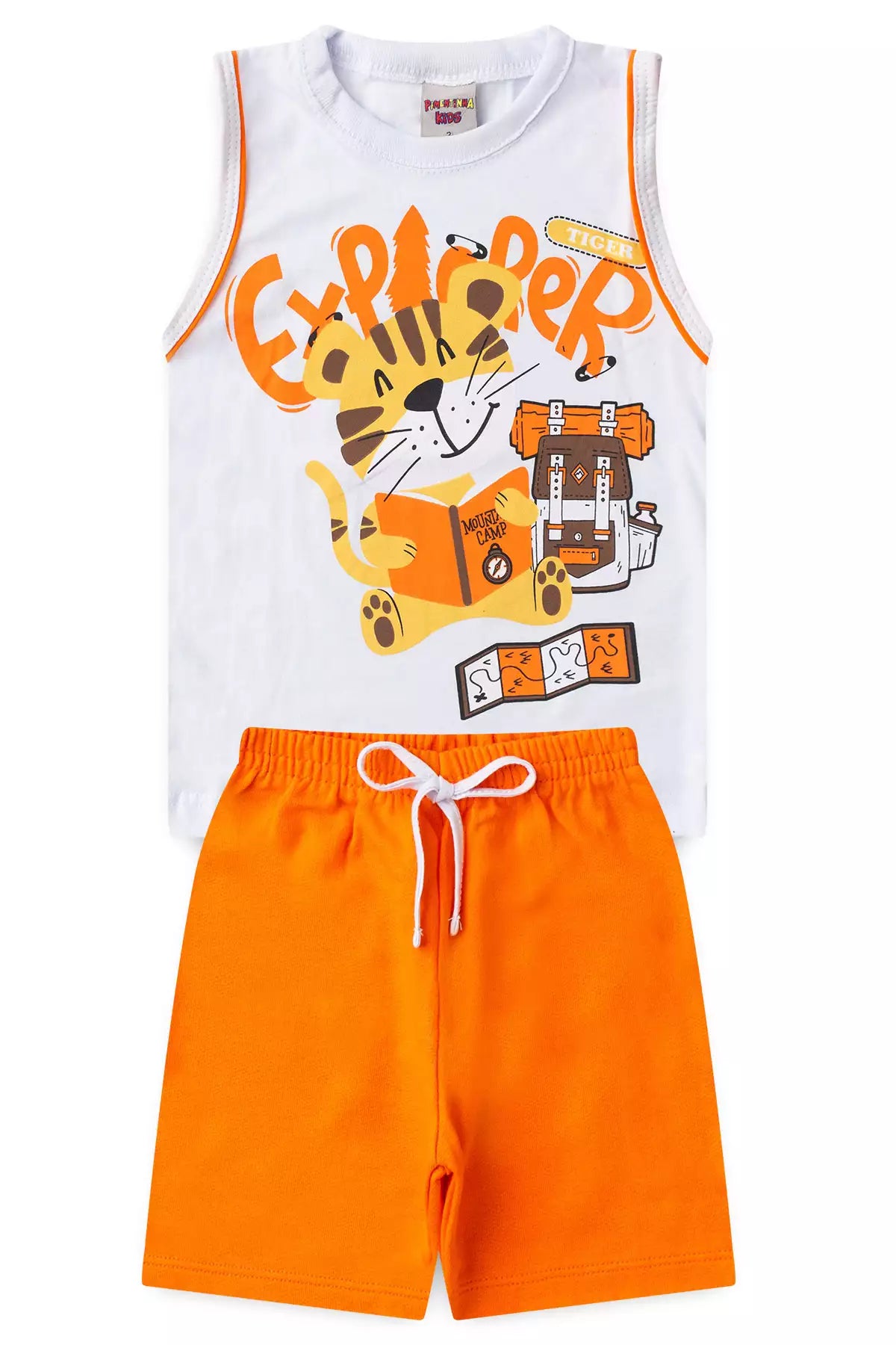 Conjunto Curto Menino Explorador Tigre Branco