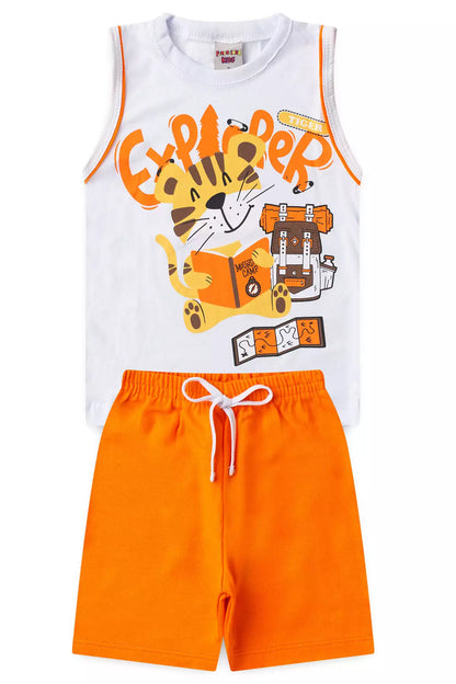 Conjunto Curto Menino Explorador Tigre Branco