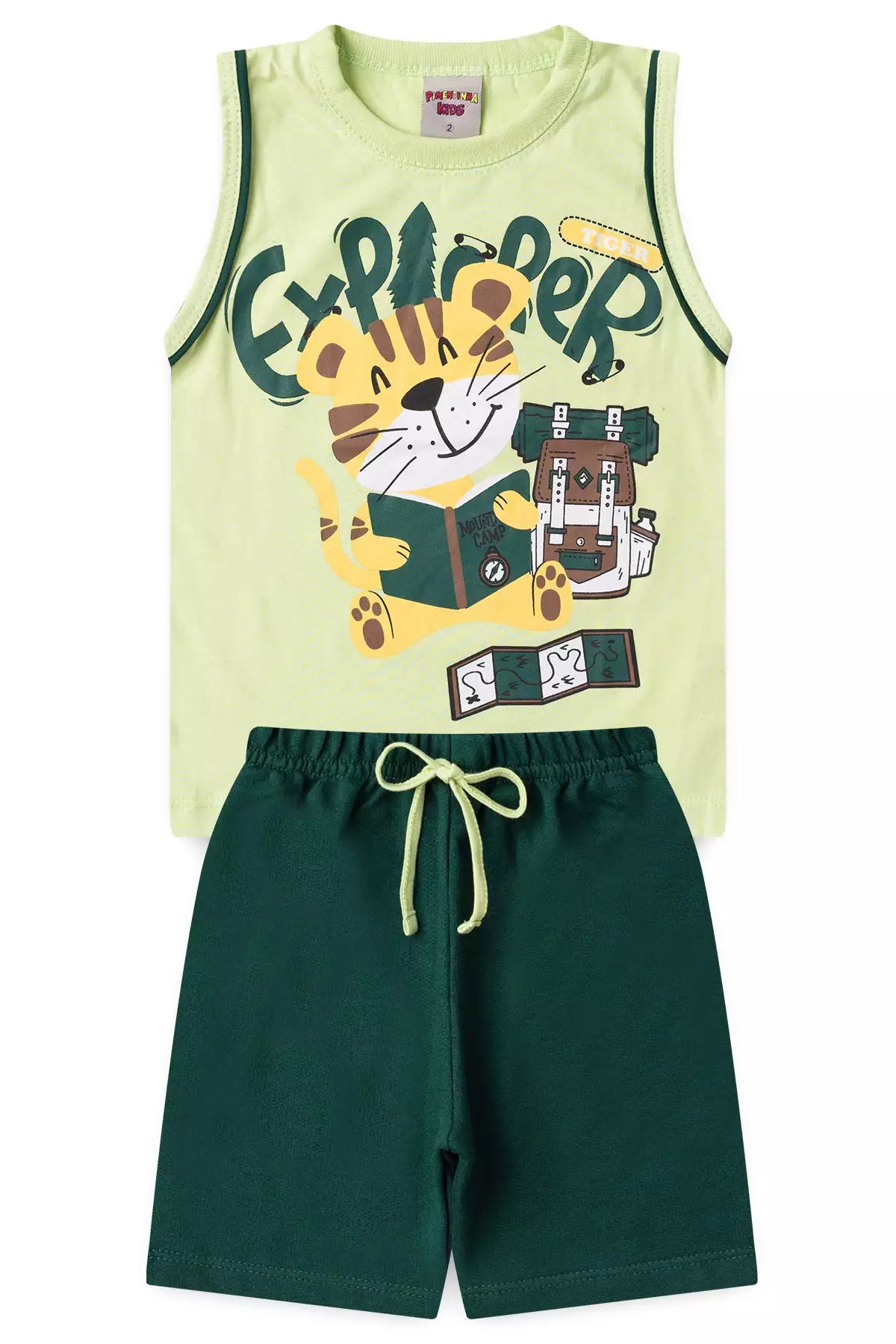 Conjunto Curto Menino Explorador Tigre Verde
