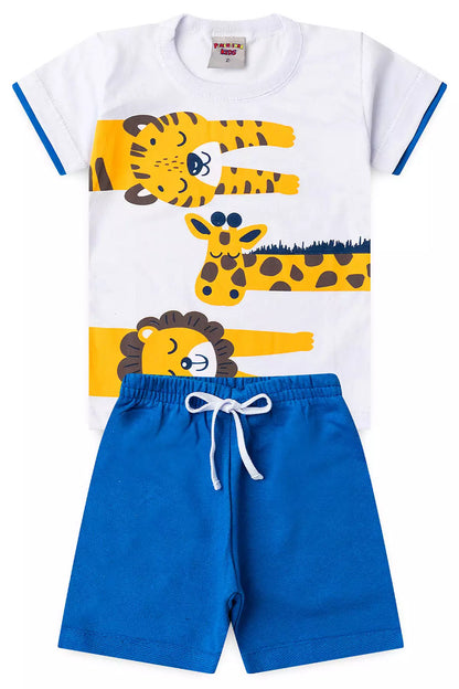 Conjunto Curto Menino Safari Selvagem Branco
