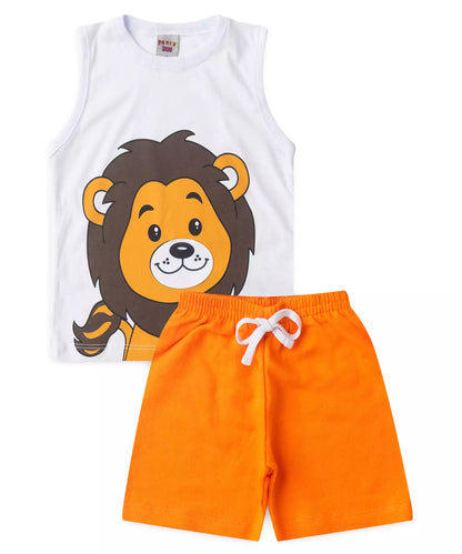 Conjunto Curto Menino Tigre Interativo Branco