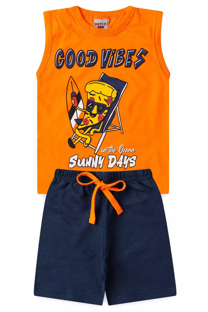 Conjunto Curto Menino Vibes do Verão Laranja