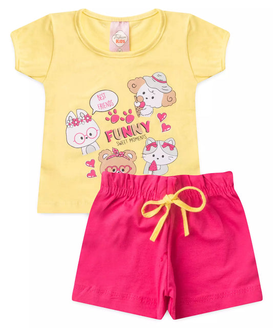 Conjunto Curto para Bebê Menina Best Friends Amarelo
