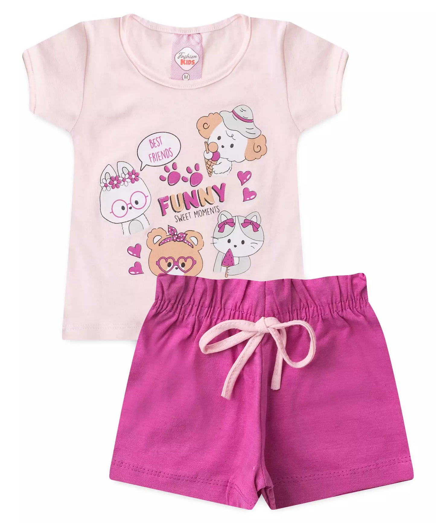 Conjunto Curto para Bebê Menina Best Friends Rosa