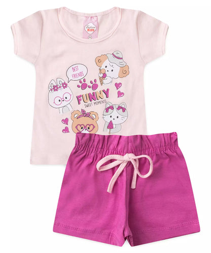 Conjunto Curto para Bebê Menina Best Friends Rosa