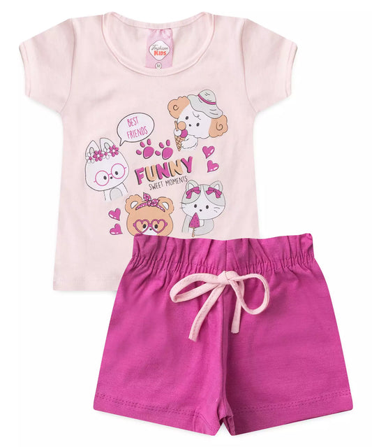Conjunto Curto para Bebê Menina Best Friends Rosa