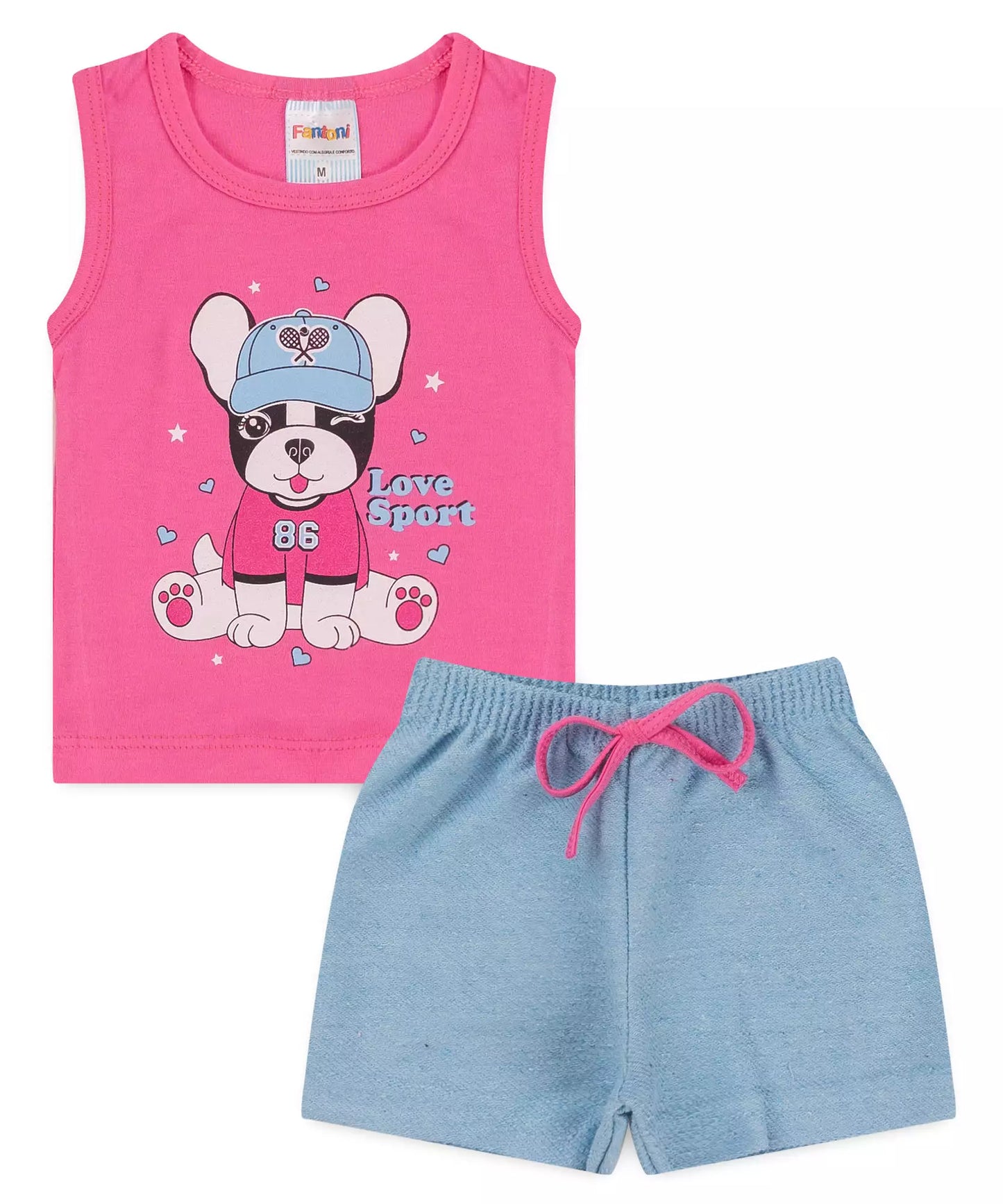 Conjunto Curto para Bebê Menina Cachorrinho Pink
