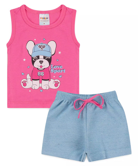 Conjunto Curto para Bebê Menina Cachorrinho Pink